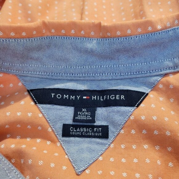 Tommy Hilfiger Mens Sz XL SS Button Up Dotted Collared Shirt - Picture 3 of 7